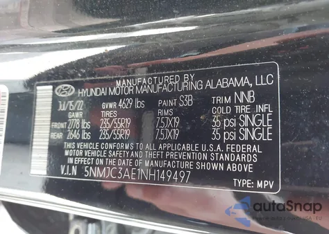 2022 Hyundai Tucson Sel из США, поврежденный, VIN 5NMJC3AE1NH149497